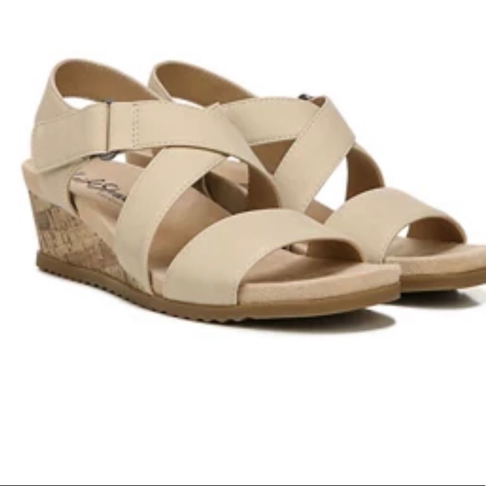 Life Stride Beige Crisscross Wedge Sandals